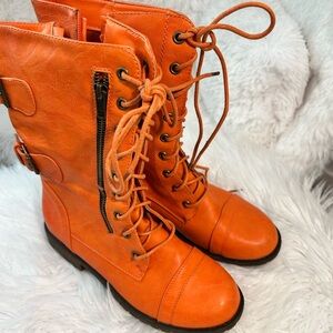 Orange Lace-Up Women's Boots
